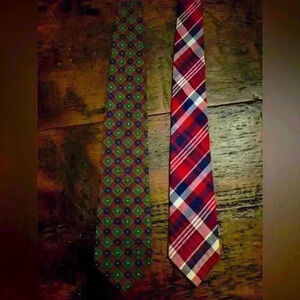 Pair Of Lands End Men’s Plaid And Geometric Neck Ties